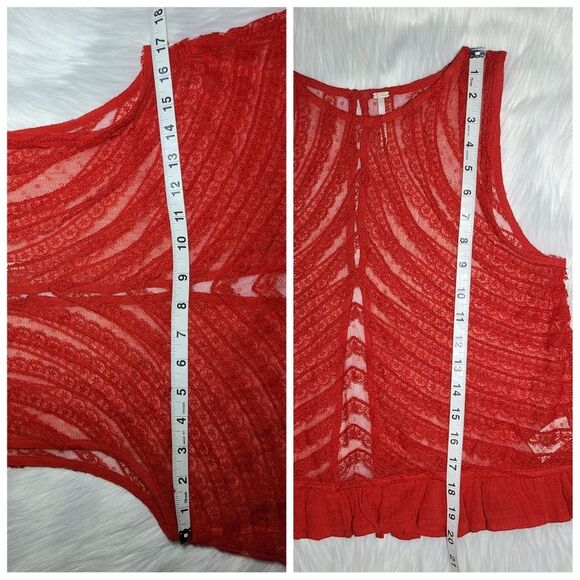 Free People|She's a Doll Red Lace Sleeveless Peplum Top, XS - Picture 9 of 10